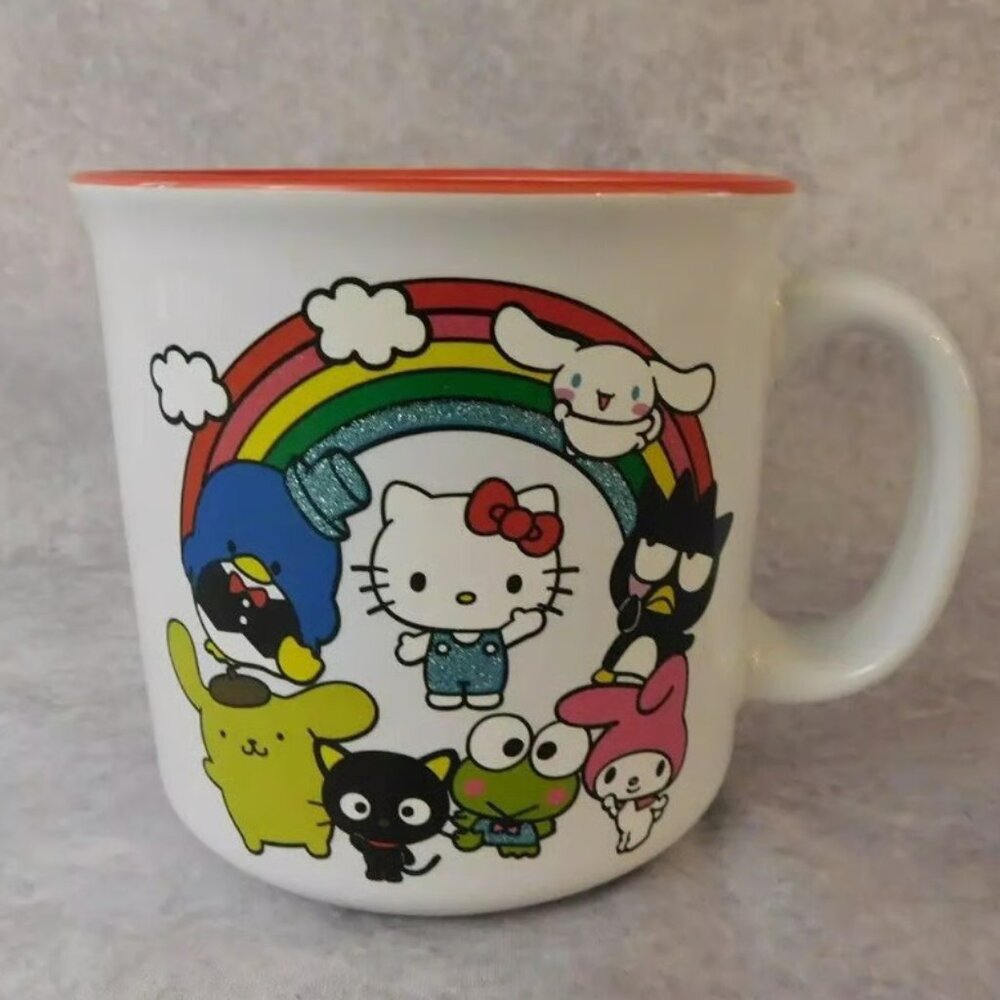 NEW Hello Kitty Sanrio rainbow Glitter Mug Coffee Cup 20oz